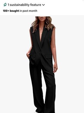 Black 2-Piece Blazer Vest & Wide Leg Pants Set | PrettyGarden | Size L